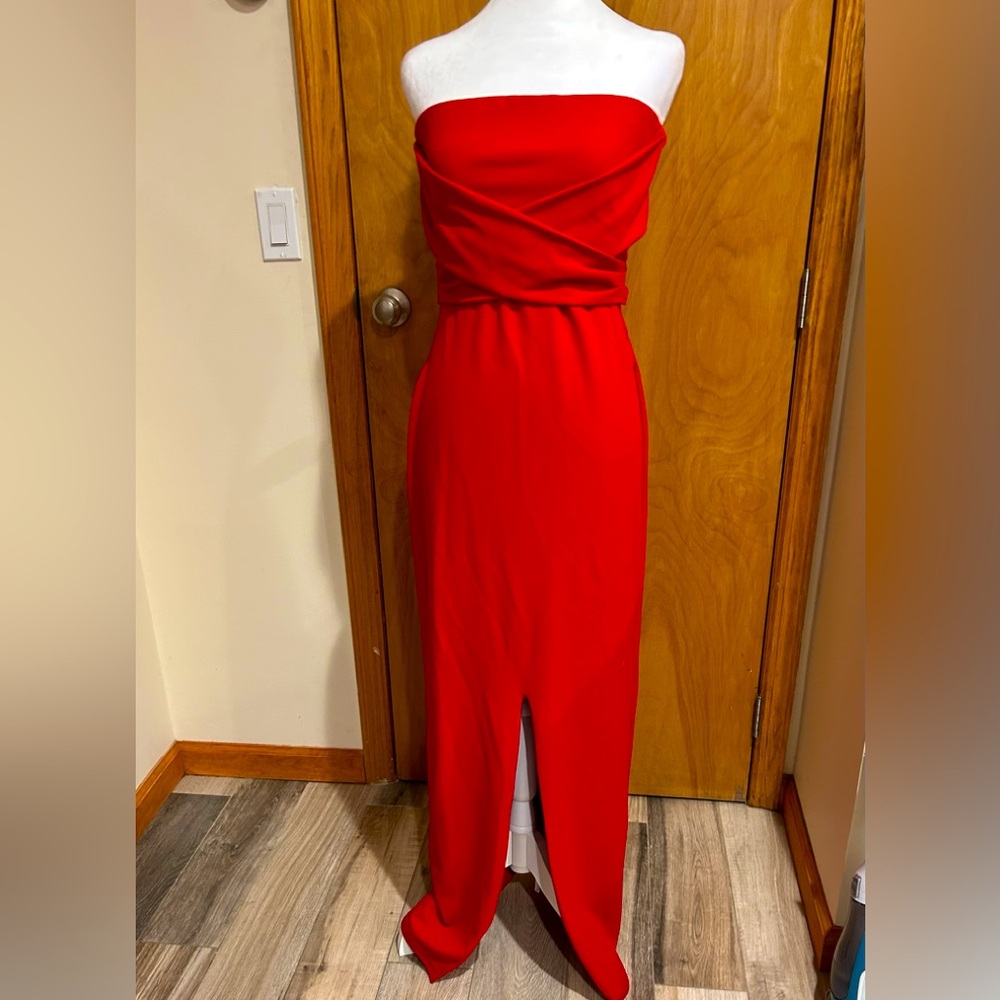 Strapless red cocktail dress